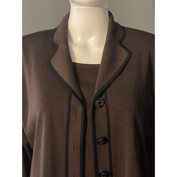 Exclusively Misook 2 Pieces Classic Cardigan Jacket Tank Chocolate Brown SZ PM - Picture 3 of 12